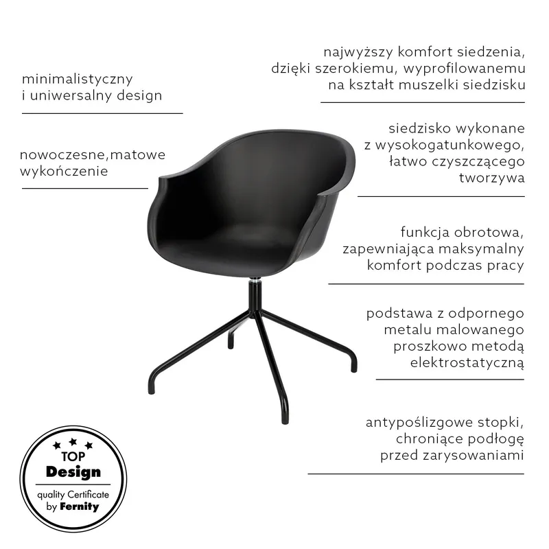 Krzesło Biurowe MEBLIVA Roundy Black, Tworzywo, Nowoczesne - Czarny
