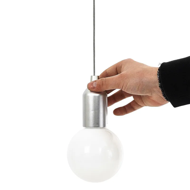 Lampa Wisząca MEBLIVA Żarówka L, Nowoczesna, Plastik - Srebrna
