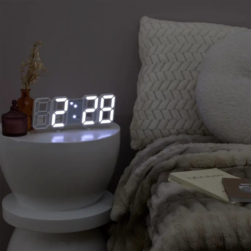 Zegarek Budzik Cyfrowy LED MEBLIVA - Tworzywo, Nowoczesny - Biały