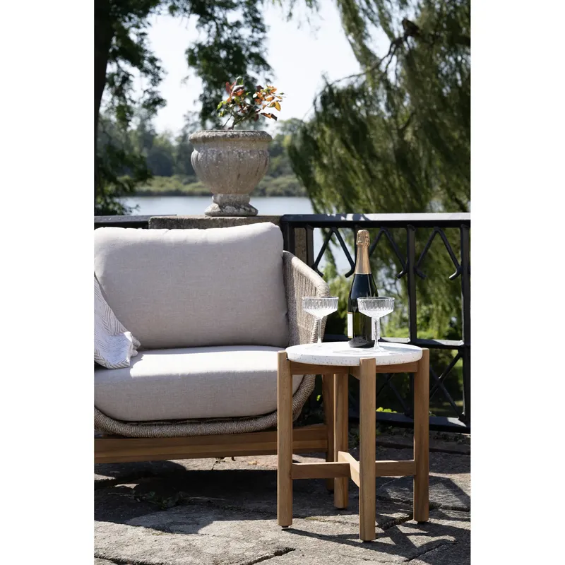 Stolik Pomocniczy MEBLIVA Terracina Akacja/Terrazzo - Biały