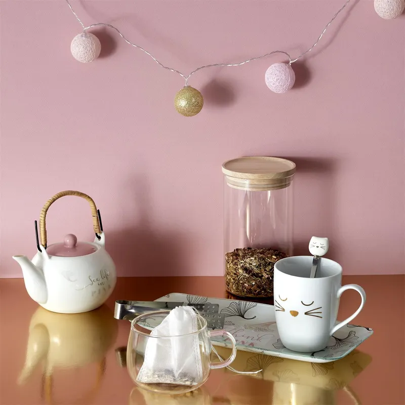 Kubek Kotek MEBLIVA Porcelana Z Łyżeczką 350 ml - Biały