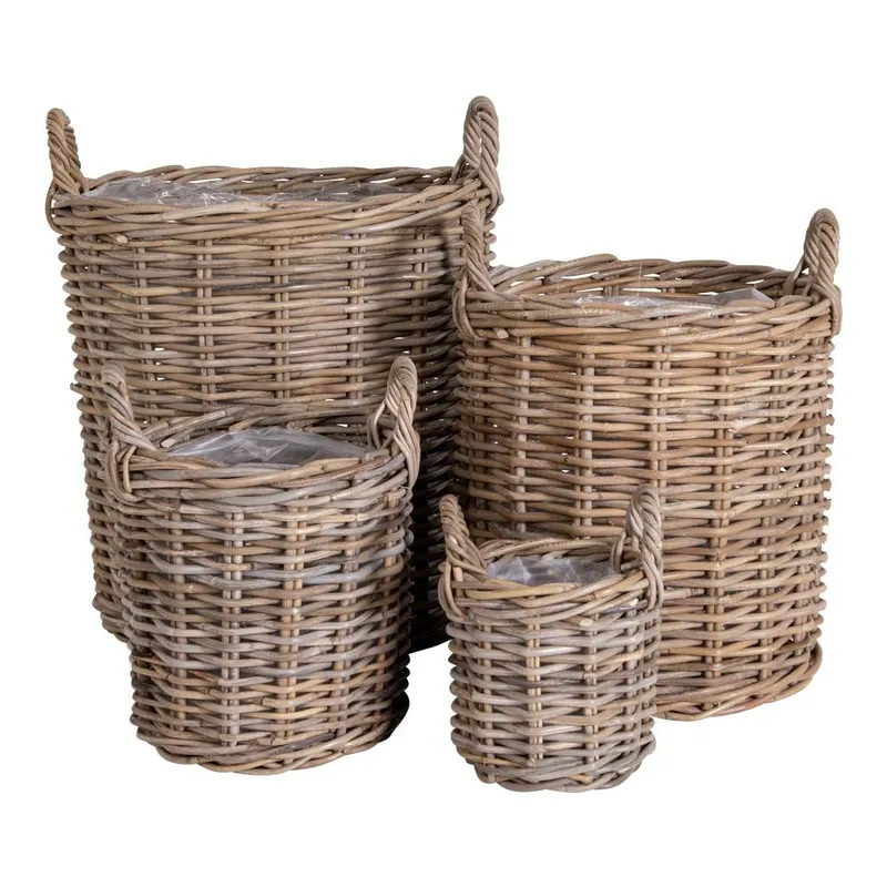 Zestaw 4 Koszy MEBLIVA Caor Rattanowe Boho - Naturalny
