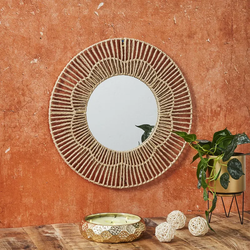 Lustro Boho MEBLIVA Nairobia 50cm, Okrągłe, Metal - Naturalny