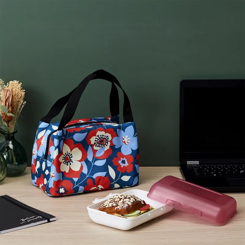 Torba Termiczna Na Lunch MEBLIVA Flower, Tworzywo Sztuczne - Czerwony