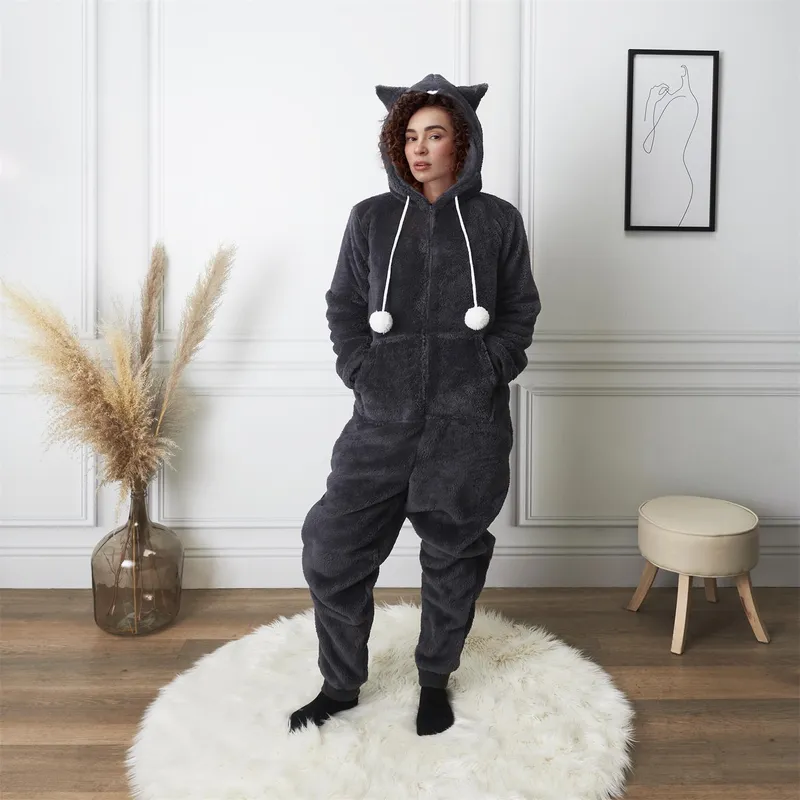 Kombinezon Onesie Kot MEBLIVA XL, Poliester - Szary