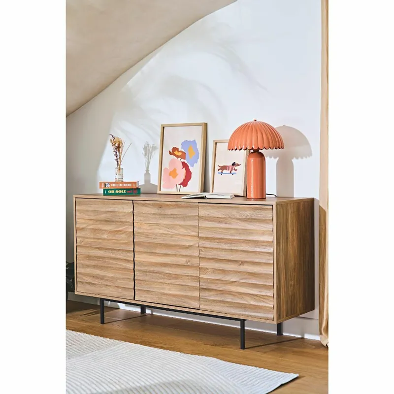 Komoda MEBLIVA Celia 140 cm MDF Z Frezowanymi Frontami - Naturalny Dąb