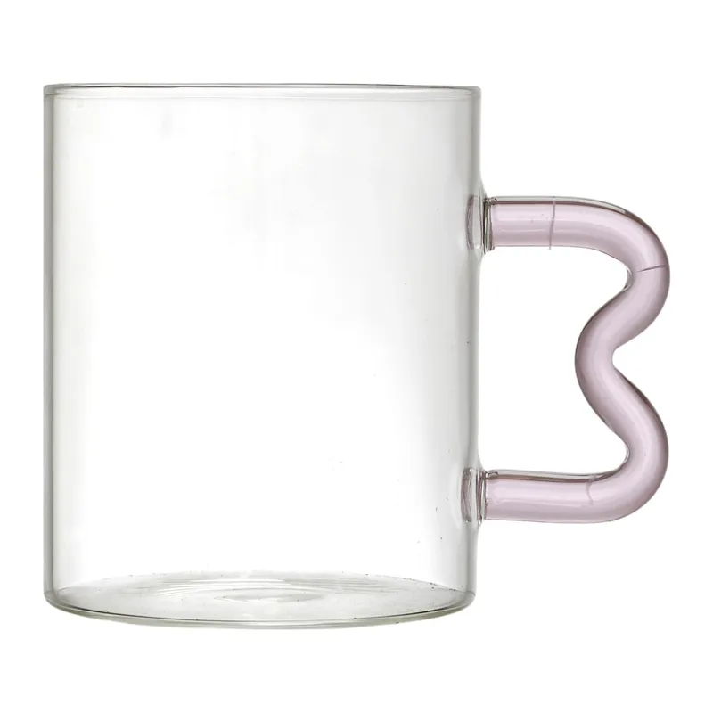 Kubek Szklany MEBLIVA Zig Zag, Szkło Z Uchwytem 350ml - Różowy
