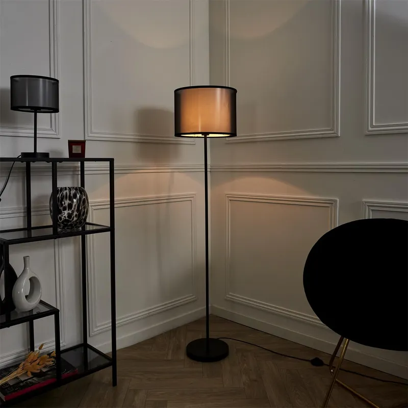 Lampa Podłogowa MEBLIVA Shade, Tkanina Nowoczesna - Czarna