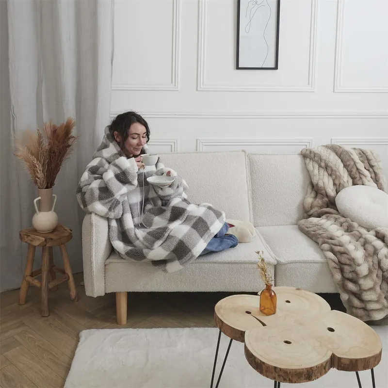 Bluza Ocieplana MEBLIVA Snuddie, Poliester 240g/m², Szara - Biała