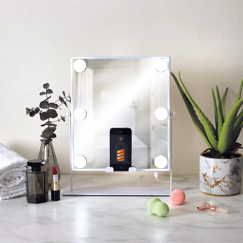 Lustro LED MEBLIVA Z Głośnikiem I Ładowarką, Metal Biały - 36,7 cm