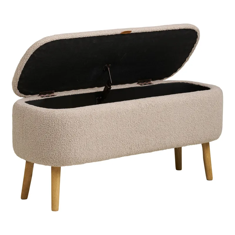 Ławka MEBLIVA Harlow Bouclé, Schowek, 95 cm - Beżowa