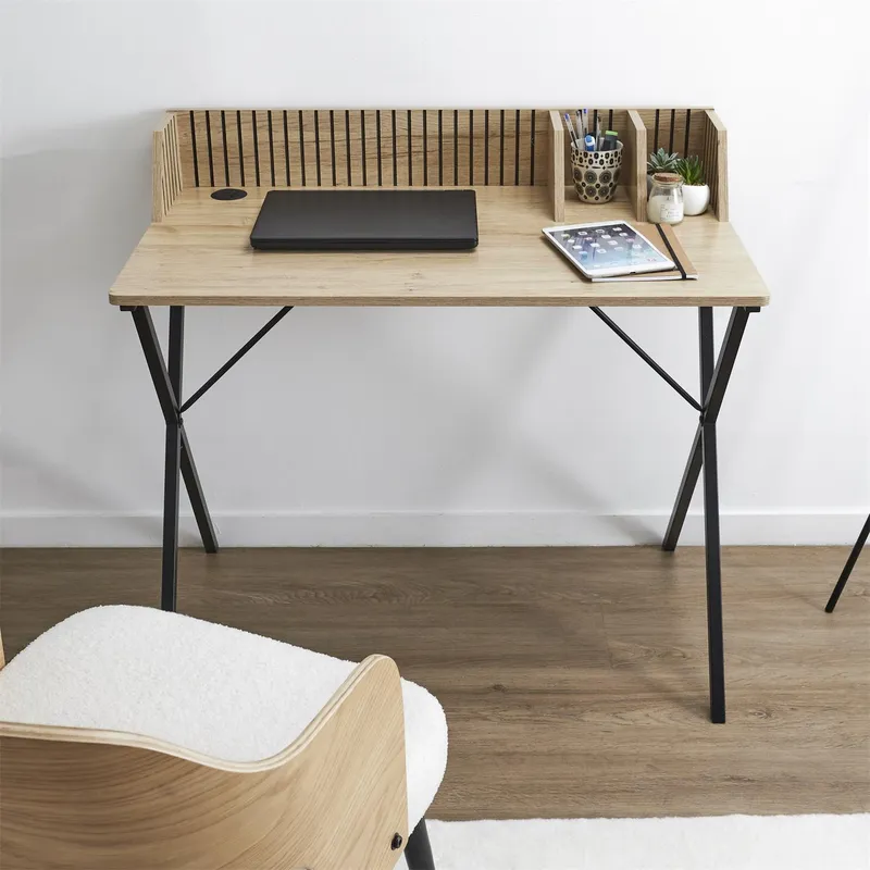 Biurko MEBLIVA Klaus, Naturalne Drewno, Loftowy Design - Czarny