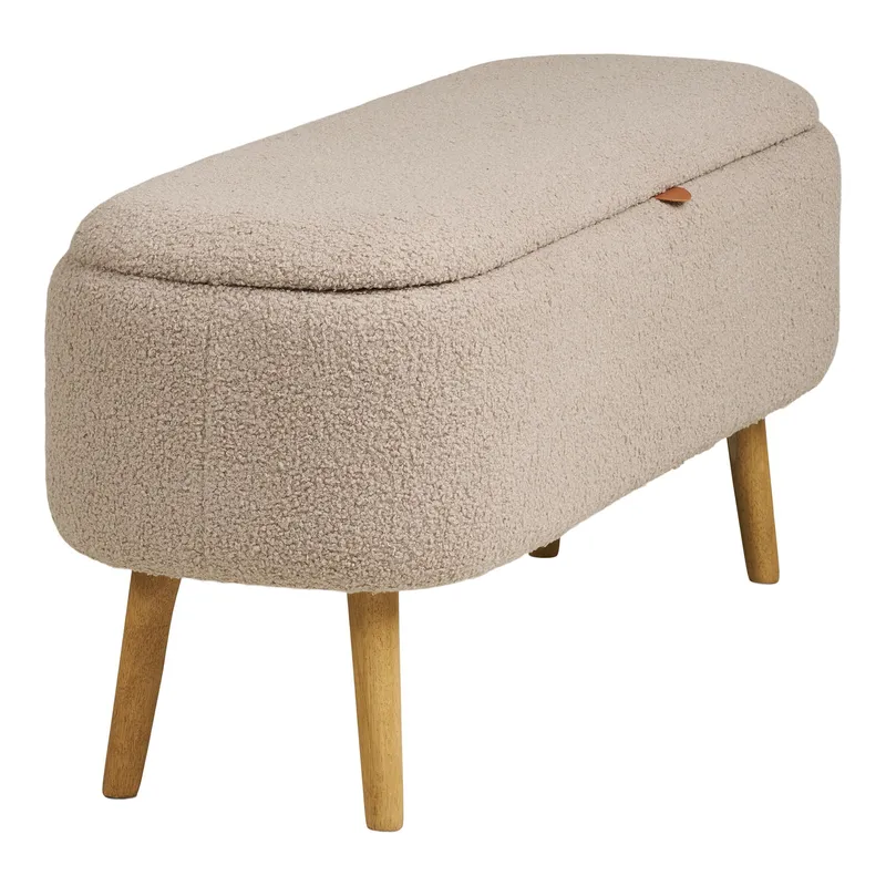 Ławka MEBLIVA Harlow Bouclé, Schowek, 95 cm - Beżowa