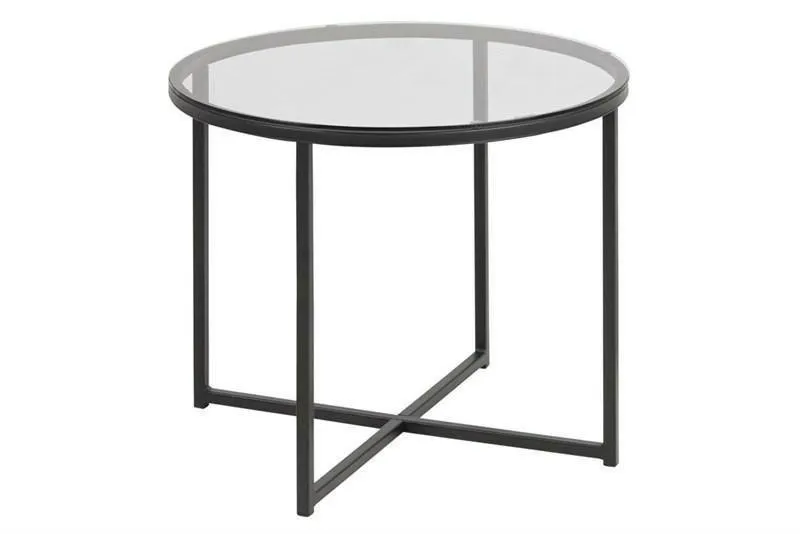 Stolik Kawowy MEBLIVA Cross Okrągły Szklany 55 cm - Czarny