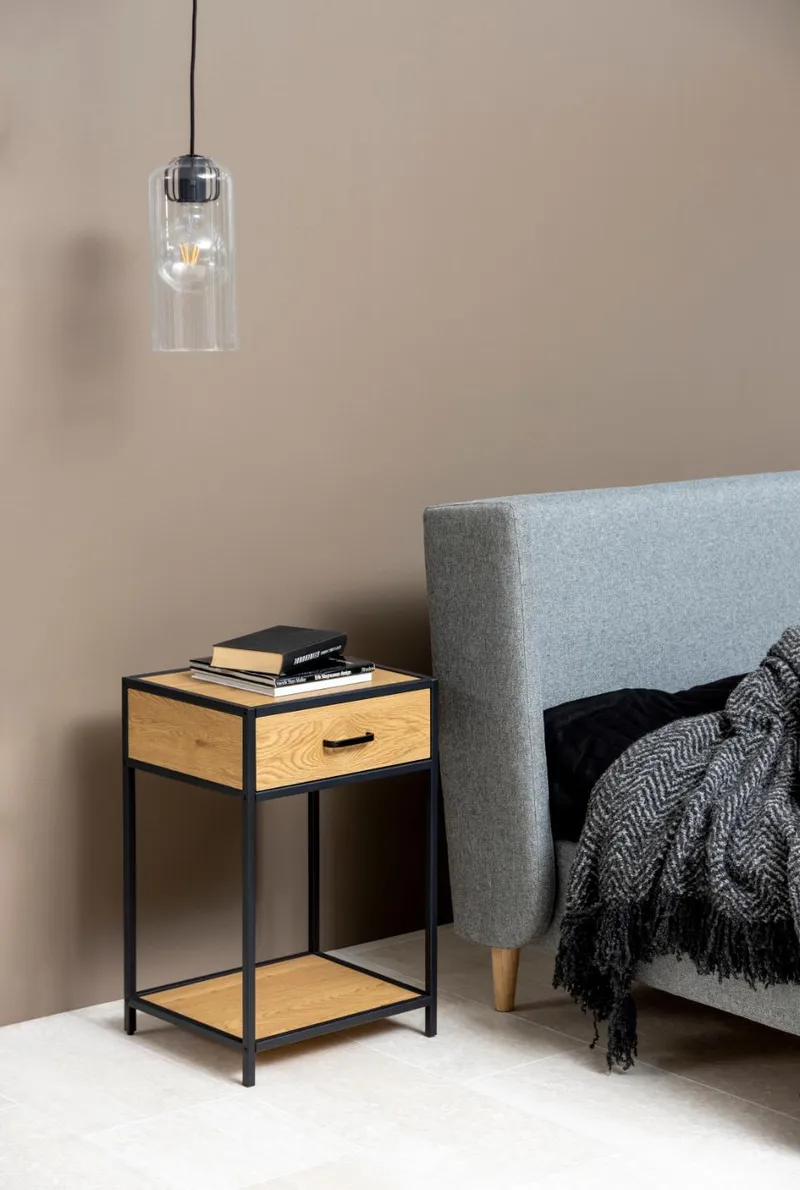 Szafka Nocna MEBLIVA Seaford MDF Metal Z Blatem - Czarny