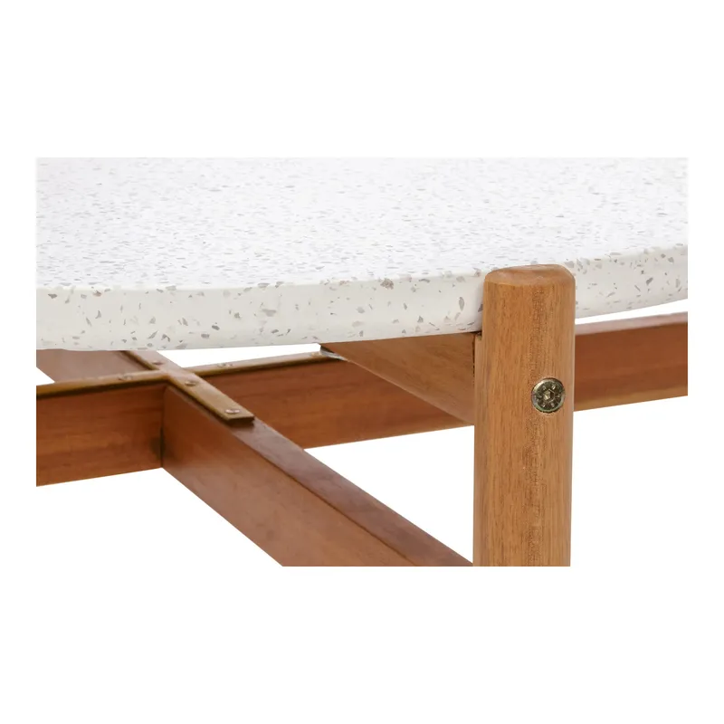 Stolik Kawowy MEBLIVA Terracina Akacja/Terrazzo Okrągły - Biały