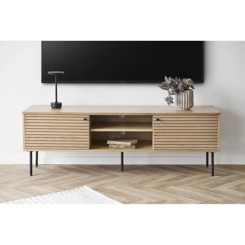 Szafka RTV MEBLIVA Kyoto 150 cm, Fornir Dębowy, Loft - Naturalny Dąb