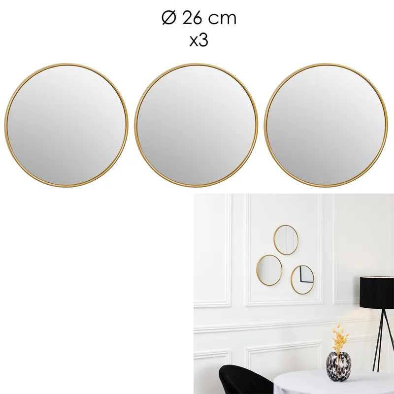 Zestaw 3 Luster MEBLIVA Toronto, Okrągłe 26cm - Złoty