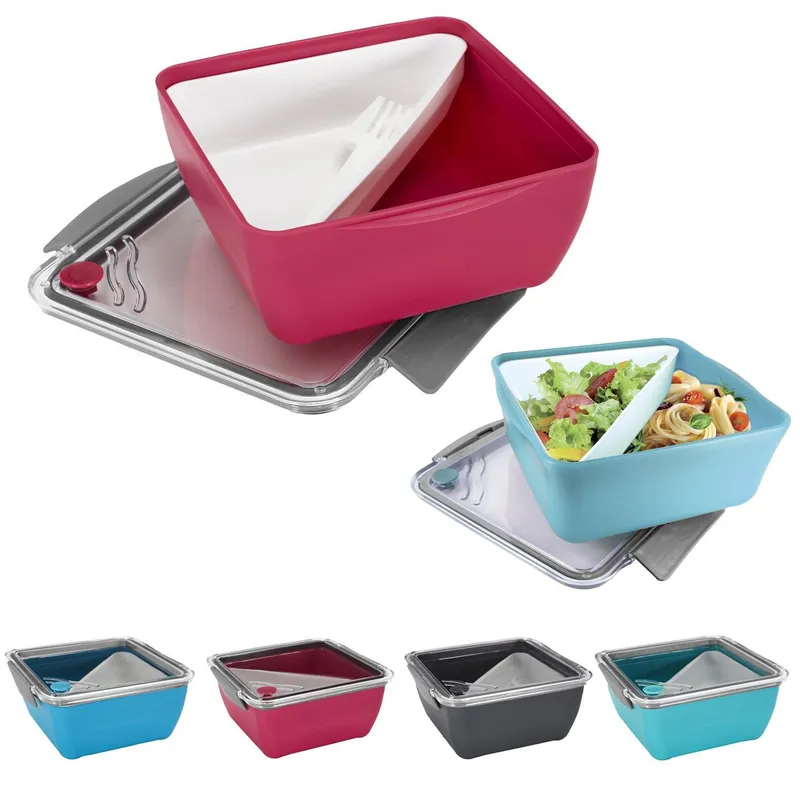 Lunch Box MEBLIVA Divided Z Widelcem, 2,6l - Niebieski Jasny