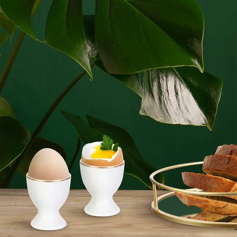 Podstawka Na Jajko MEBLIVA Pearl Gold, Porcelana - Biały