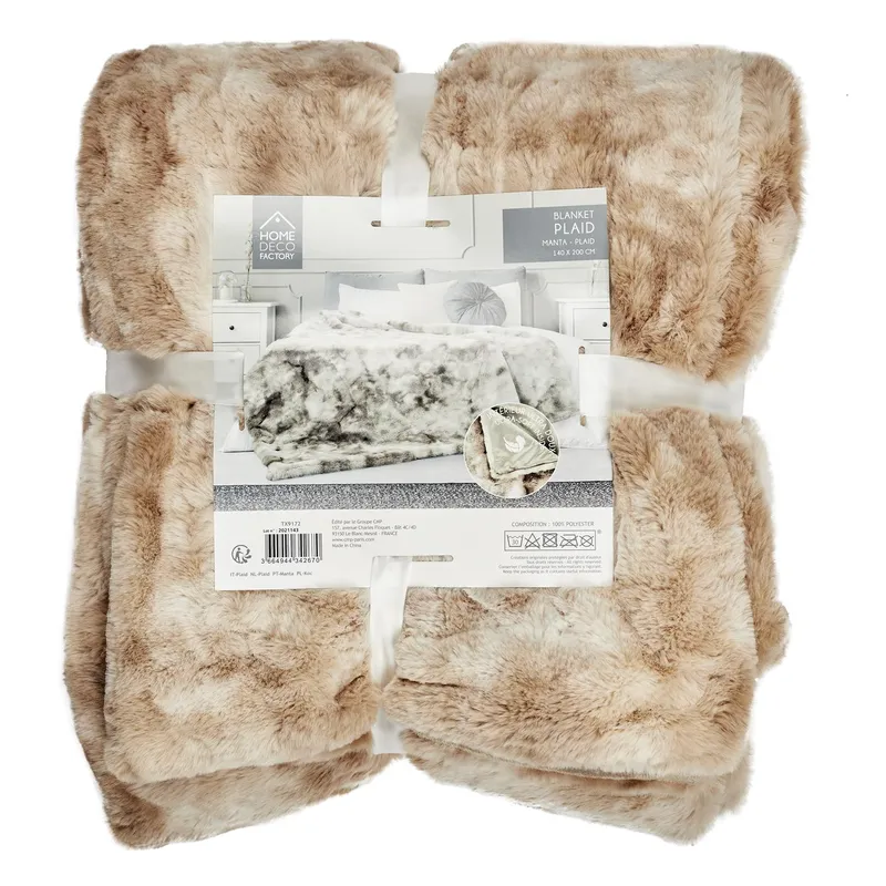 Koc MEBLIVA Furry 140x200 cm Polarowy Poliester - Beżowy