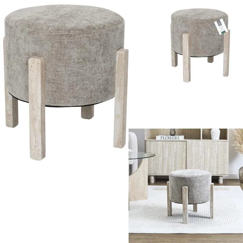 Puf MEBLIVA Scott Taupe Trawertyn - Okrągły, 35 cm - Szary
