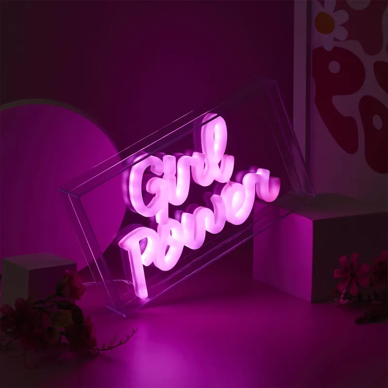 Lampka Dekoracyjna MEBLIVA Girl Power Neon LED, Tworzywo - Transparentny
