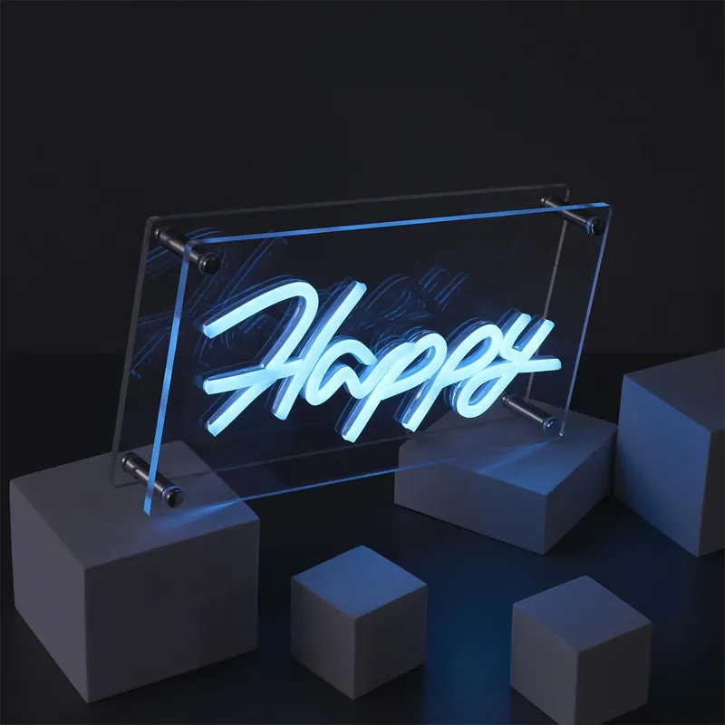 Lampka MEBLIVA Happy Neon LED - Dekoracyjna, Nowoczesny Napis