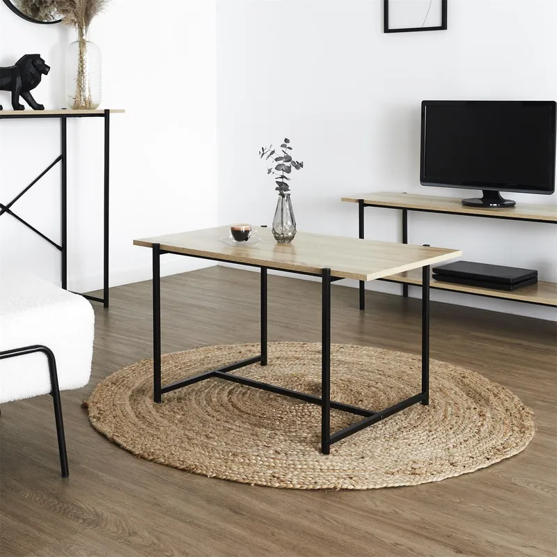 Stolik Kawowy MEBLIVA Loka 80x50 cm, Naturalny Blat, Czarna Podstawa