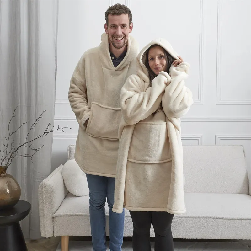 Bluza Ocieplana MEBLIVA Snuddie Z Kieszenią 120x80 cm - Beżowa