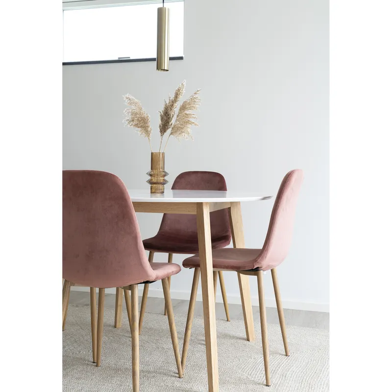 Stół MEBLIVA Vojens Okrągły 105cm MDF, Biały - Naturalny