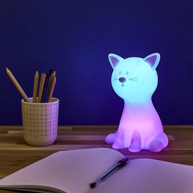 Lampka Stołowa MEBLIVA Cat Night Nowoczesna, Tworzywo Sztuczne - Biała