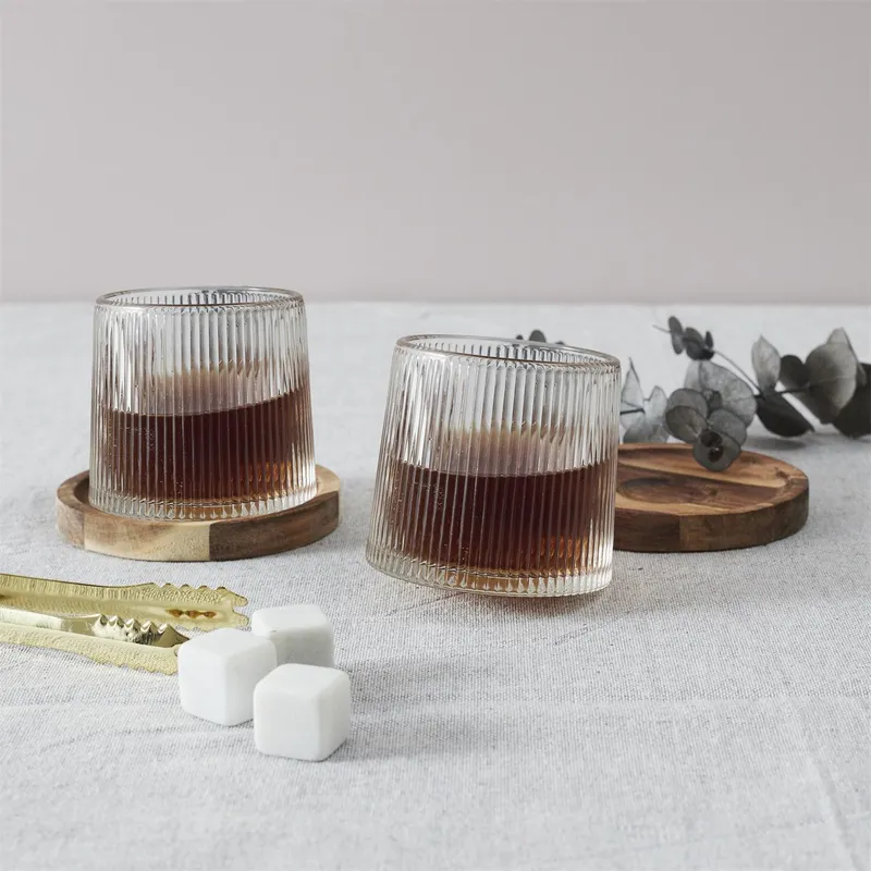 Zestaw 2 Szklanek Do Whisky MEBLIVA Z Podkładkami - Drewno Akacjowe
