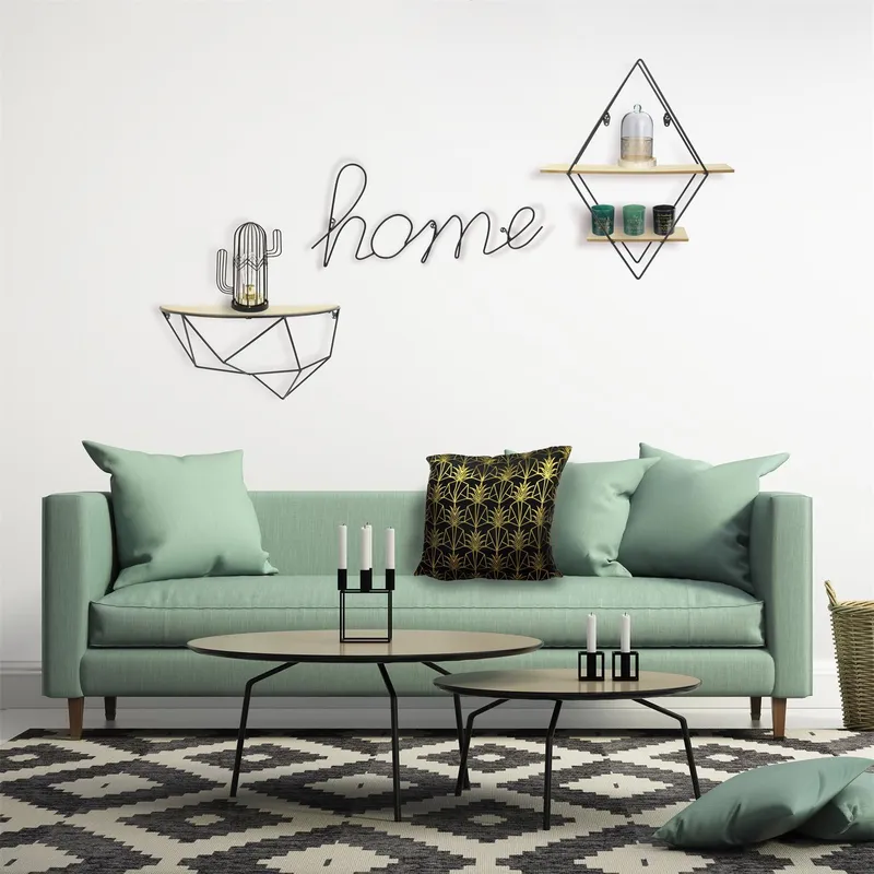 Półka Wisząca MEBLIVA Diamond, Metal MDF, 2 Półki - Czarny/Naturalny