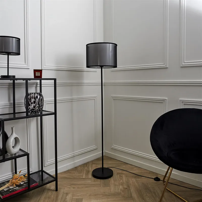Lampa Podłogowa MEBLIVA Shade, Tkanina Nowoczesna - Czarna