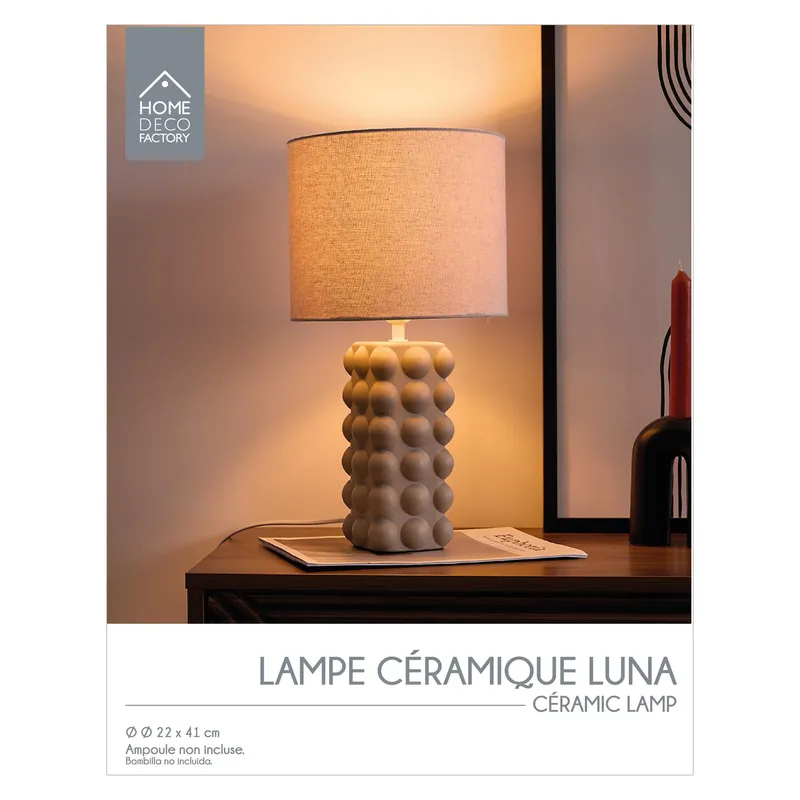 Lampka Stołowa MEBLIVA Ramil Ceramiczna, Wysokość 40 cm - Beżowa