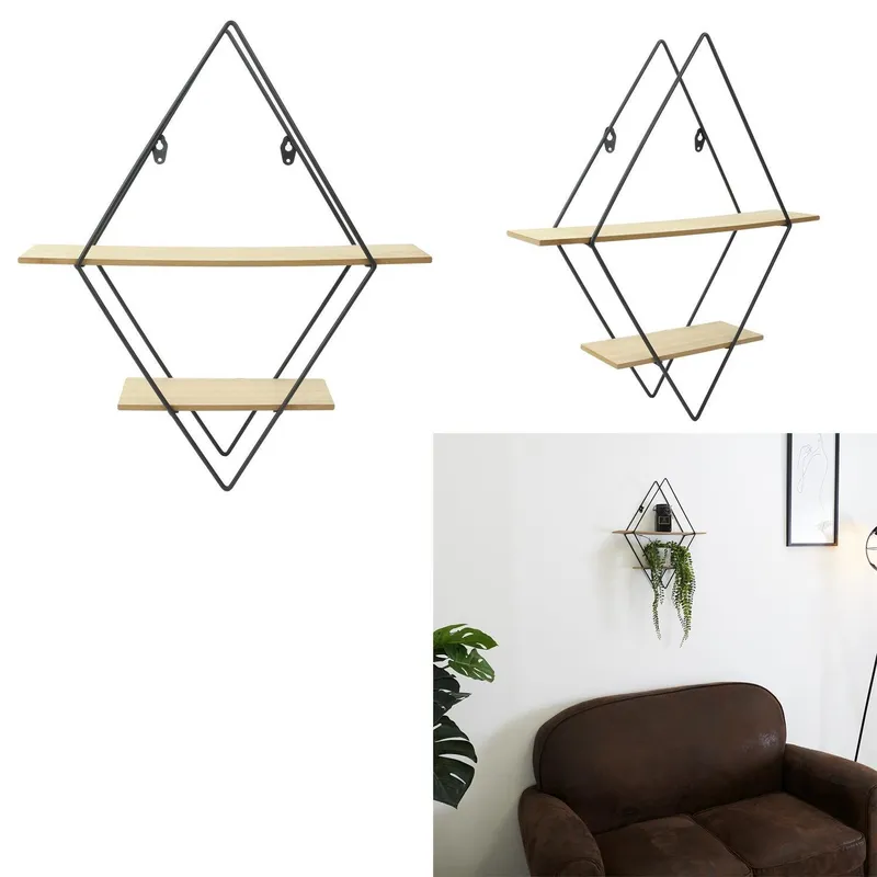 Półka Wisząca MEBLIVA Diamond, Metal MDF, 2 Półki - Czarny/Naturalny