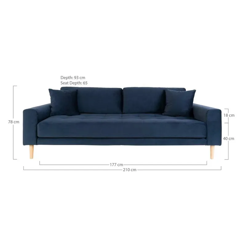 Sofa MEBLIVA Lido 3, Aksamit Skandynawski, 210 cm - Granatowa