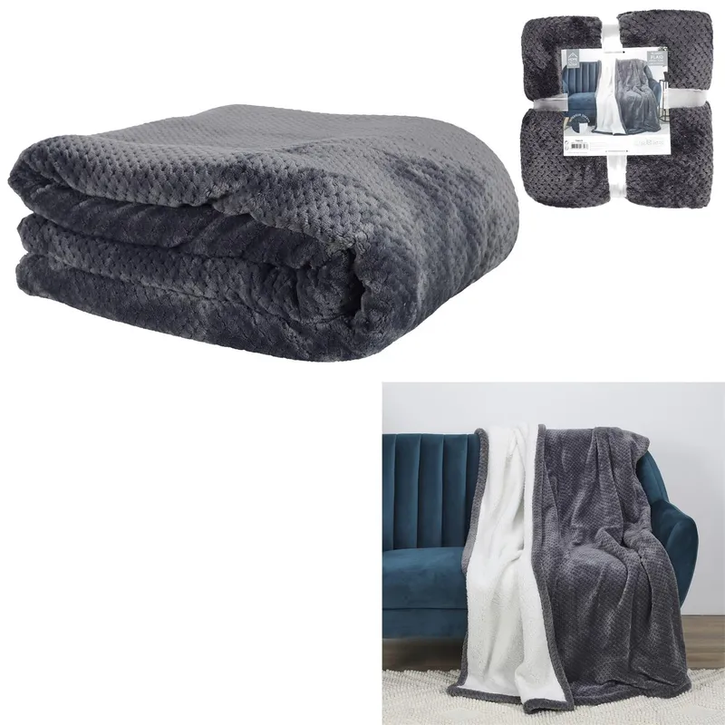 Koc Sherpa MEBLIVA Gruby Pikowany 180x220 cm - Szary