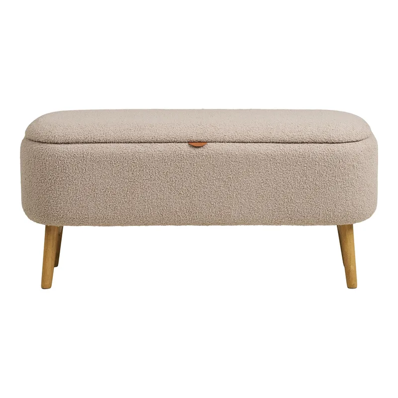 Ławka MEBLIVA Harlow Bouclé, Schowek, 95 cm - Beżowa