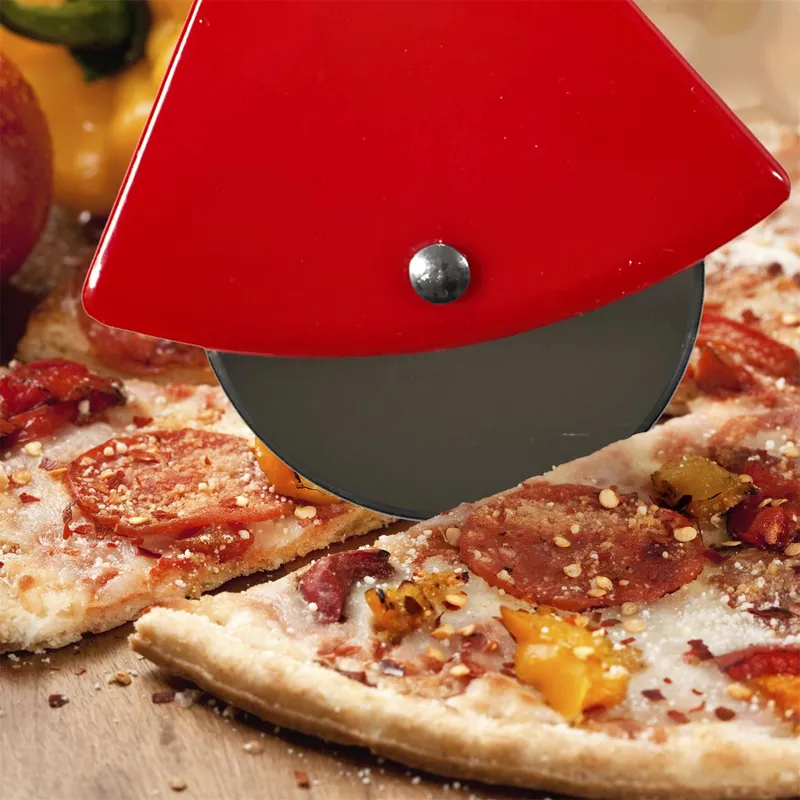 Nóż Do Pizzy MEBLIVA Siekierka Bambusowy 21 cm - Czerwony