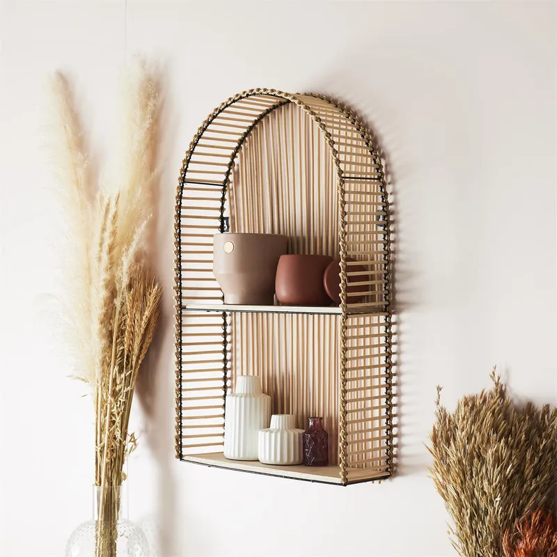 Półka Ścienna MEBLIVA Bali Boho Wisząca Metal Drewno - Czarny