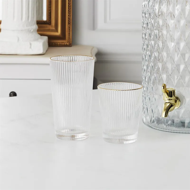 Szklanka Gold Edge MEBLIVA 300ml - Szkło Z Złotą Obwódką - Transparentny