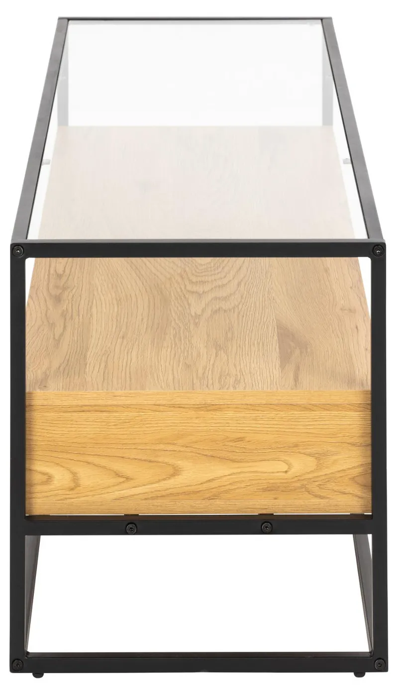 Szafka RTV MEBLIVA Randolf Szkło/Dąb, 120 cm - Czarny