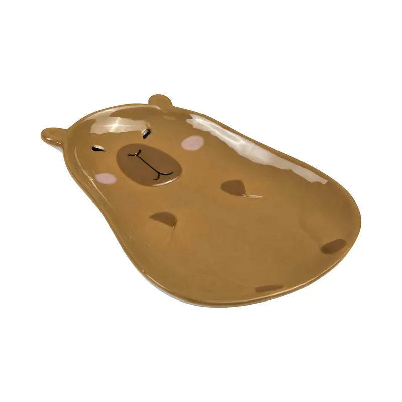 Talerz Obiadowy MEBLIVA Kapibara Ceramiczny, Owalny 17,5 cm - Brązowy
