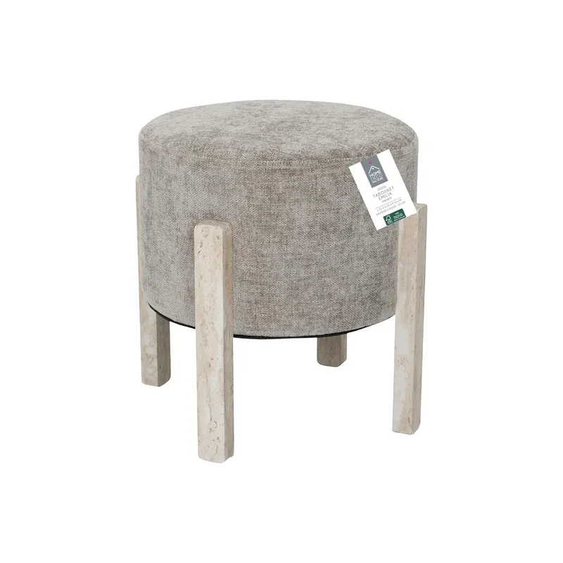 Puf MEBLIVA Scott Taupe Trawertyn - Okrągły, 35 cm - Szary