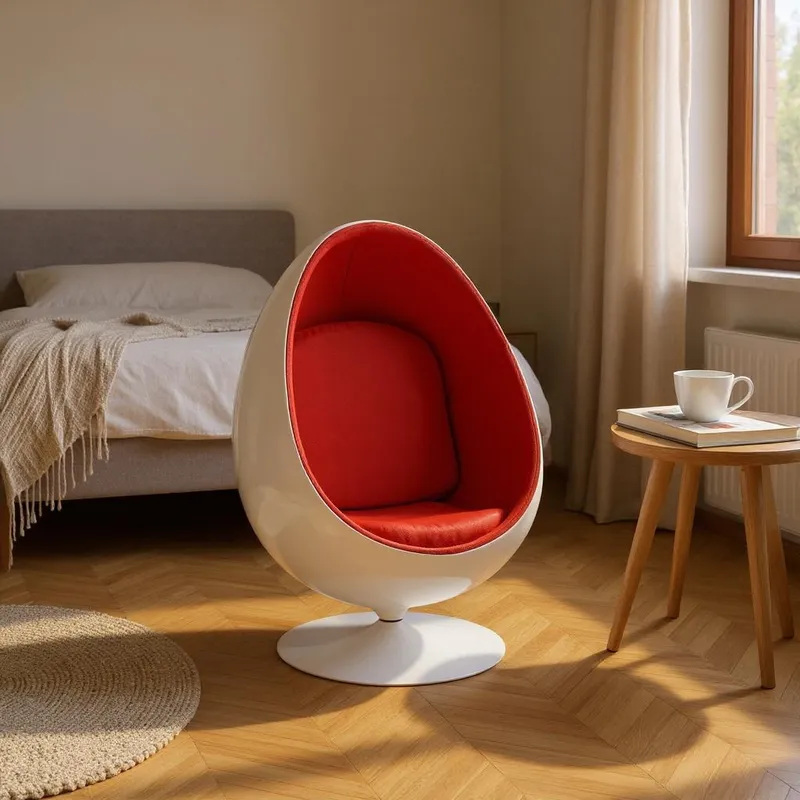 Fotel Obrotowy MEBLIVA Ovalia Chair, Wełna Nowoczesny - Biało-Czerwony