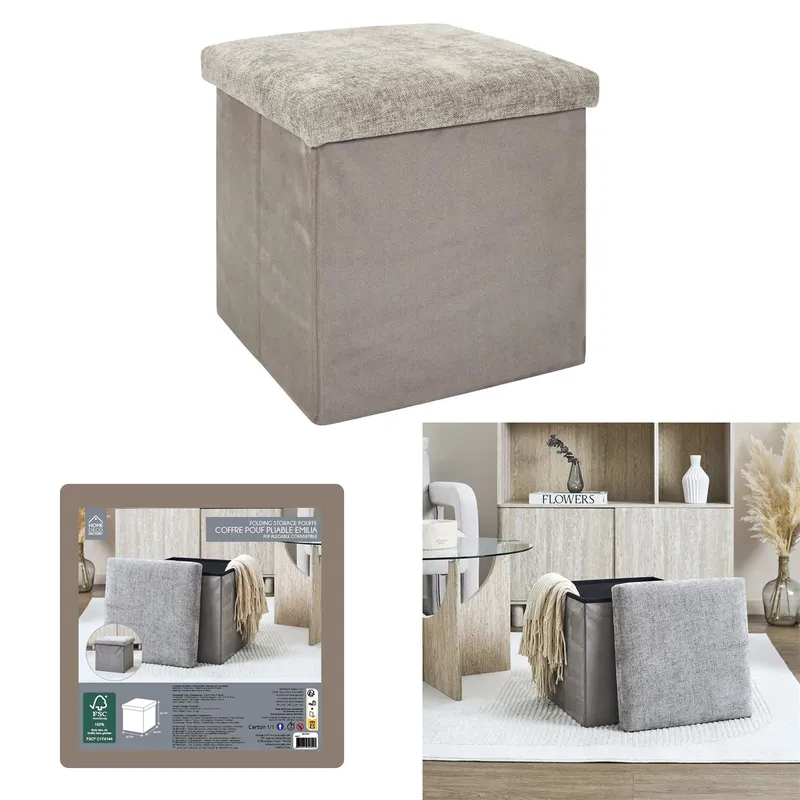 Pufa MEBLIVA Vels Taupe Schowek 38x38 cm - Szary