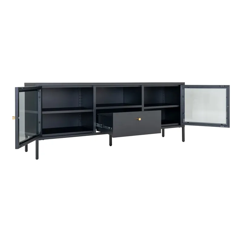 Szafka RTV MEBLIVA Dalby, Metal Loftowy 160 cm - Czarny