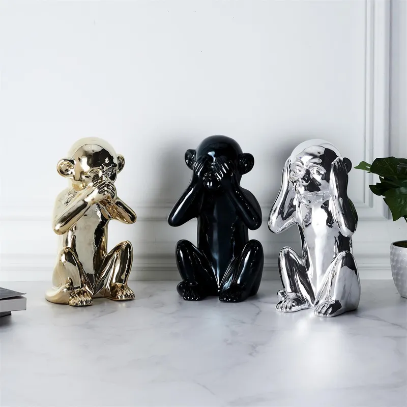 Figurka Dekoracyjna MEBLIVA Monkey Ceramiczna, 30 cm - Złota